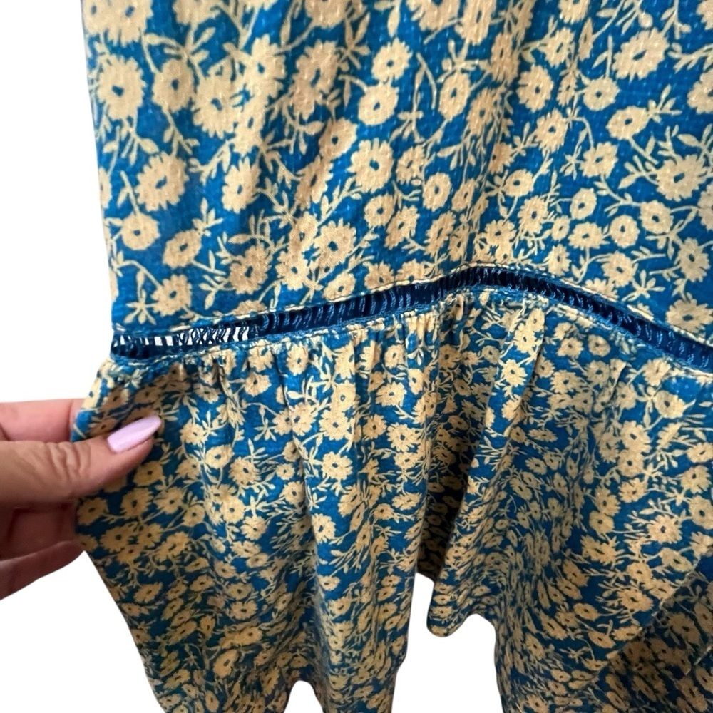 Lost + Wander Blossom Bloom Teal Gold Ditzy Floral Smocked Bodice Dress SZ XS - Picture 12 of 16